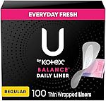 100-Ct U by Kotex Balance Daily Wrapped Panty Liners $2