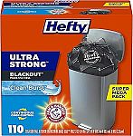 110-Count 13-Gal Hefty Ultra Strong Kitchen Trash Bags $12