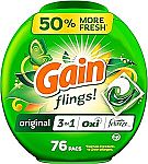 4X 76-Count Gain flings Laundry Detergent Soap Pacs $49