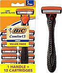 BIC Comfort 3 Refillable Three-Blade Razor 1 Handle and 12 Cartridges $8