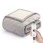 Sunbeam Dove Grey Quilted Velvet Reverse Sherpa Electric Heated Throw, 50" x 60" $19.97