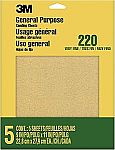5 Sheets 3M 220 Grit Very Fine 9 in x 11 in Aluminum Oxide Sand Paper $2.84