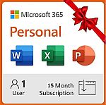 Microsoft 365 Personal 15-Month Subscription - 1 user $45.99 and more