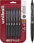 6-Pack Uni-Ball 0.7MM Gel Pen (3 Black, 2 Blue, 1 Red) $4.35