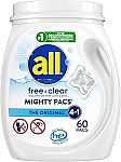 60-Count All Mighty Pacs Laundry Detergent $12