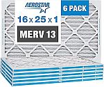 6-pack Aerostar 16x25x1 MERV 13 Pleated Air Filter $28.77