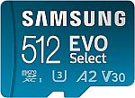 SAMSUNG EVO Select microSDMemory Card + Adapter, 512GB microSDXC  (MB-ME512SA/AM) $32.99