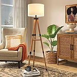 Threshold Wood Tripod Floor Lamp with Shelf Brown $33 and more