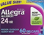 60 Count Allegra Adult 24-Hour Allergy Relief Gelcaps $20.32