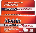 120-Ct Motrin Dual Action with Tylenol Ibuprofen 125 mg & Acetaminophen 250 mg $3.25