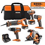 RIDGID 18V Cordless 5-Tool Combo Kit with (2) 4.0 Ah Batteries and more $229