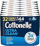 32 Family Mega Rolls Cottonelle Ultra Clean Toilet Paper $22.61