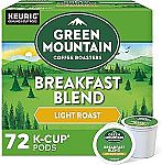 72 Count Green Mountain Coffee Roasters Breakfast Blend Keurig K-Cup Pods $15.60