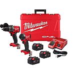 Milwaukee M18 FUEL 18V Li-Ion Brushless Cordless Hammer Drill and Impact Driver + 3 x 5Ah Batteries $267.84