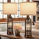 2-pack 25" Farmhouse Table Lamp Set with Rotary Socket and USB A&C Ports $79 and more