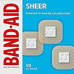 50-Count BAND-AID Brand Sheer Spots Adhesive Small Square Bandages $1.84