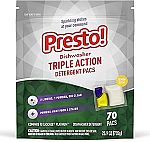 70 Count Presto! Triple Action Dishwasher Pacs $9