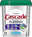 59-Count Cascade Platinum Dishwasher Pods $13