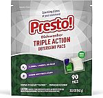 90 Count Presto! Triple Action Dishwasher Pacs $10