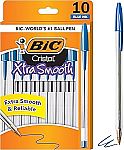 10-Count BIC Cristal Xtra Smooth Ball Pens (1.0mm Blue Ink) $0.97