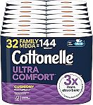 32-Pack Cottonelle Toilet Paper Family Mega Rolls $22.61