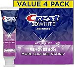 4-Pack 3.7-Oz Crest 3D White Advanced Luminous Mint Teeth Whitening Toothpaste $11.34