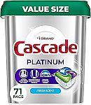 71 Count Cascade Platinum Dishwasher Pods, Dishwasher Detergent $17.84