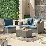 Grey Martinka 4-Piece Wicker Outdoor Sofa Set with Blue Cushions $579 and more