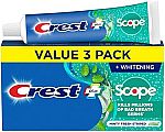 3-Pack 5.4-Oz Crest + Scope Complete Whitening Toothpaste (Minty Fresh) $5.60