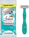 5-Count BIC Soleil Simply Sensitive Women's Disposable with 3 Blade Razors $2.69