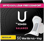 50-Count U by Kotex Balance Ultra Thin Pads w/ Wings (Regular Absorbency) $5.20