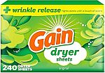 4X 240-Count Gain Dryer Sheets Laundry Fabric Softener $24.72 ($6.18 Each)