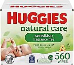 560 Count Huggies Natural Care Sensitive Baby Wipes $10.79