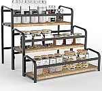 Wooden Iron 3-Tier Spice Rack Organizer for Countertop $11.28