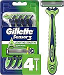 4-Ct Gillette Sensor3 Sensitive Men's Disposable Razor FREE