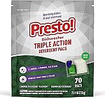 70 Count Presto! Triple Action Dishwasher Pacs $8.47
