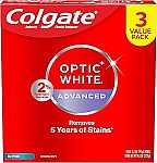 3-Pk 3.2-oz Colgate Optic White Advanced Hydrogen Peroxide Toothpaste Pack $7