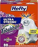 80-Ct Hefty Ultra Strong 13 Gallon Trash Bags (Fabuloso) $9.58