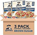 3-Pack 14.5-Oz Quaker Oatmeal Squares Cereal (Brown Sugar) $5.66