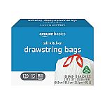 120-Count 13-Gallon Amazon Basics Tall Kitchen Drawstring Trash Bags (Unscented) $10