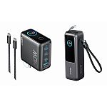 Anker 140W MAX USB C Laptop Charger (4-Port) and 25,000mAh Portable Power Bank (4-Port) with Built-in & Retractable Cables $104.99