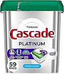 59 Count Cascade Platinum + Oxi Dishwasher Pods $12