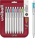 8 Pack uniball one Retractable Gel Pens, Medium Point $5.79