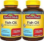 2-Pack 90-Count Nature Made Fish Oil Omega 3 Supplements, 1000 mg Softgels $8.48