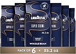 Pack of 6 Lavazza Super Crema Whole Bean Coffee, Medium Espresso Roast 2.2 lb Bag $88.20