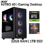 Acer Nitro 60 Gaming Desktop (Ryzen 9 7900, RTX 5070 32GB 1TB Refurbished) $1278