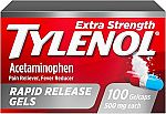 100 Count Tylenol Extra Strength Acetaminophen Rapid Release Gels $5.51