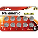 10-Pk Panasonic CR2032 3V Lithium Coin Cell Batteries $6.99