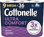 18-Ct Cottonelle Ultra Comfort Toilet Paper Mega Rolls $14