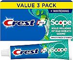 3-Pack 5.4-Oz Crest + Scope Complete Whitening Toothpaste (Minty Fresh) $5.89